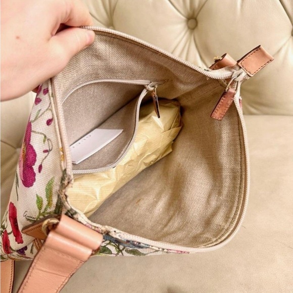 GUCCI FLORA Canvas Calfskin Medium Flat Messenger Bag Crossbody Shoulder Handbag - Picture 11 of 15